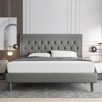 Allewie Queen Size Bed Frame Upholstered Platform Bed With Adjustable Headboard Button Tufted Wood Slat Support Easy Assembly