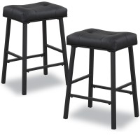 Kairuituch Black Bar Stools Set Of 2 24 Inch Kitchen Counter Height Saddle Bar Stools With Upholstered Seat Padding Breakfast