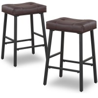 Kairuituch Bar Stools Set Of 2 Kitchen Counter Height Saddle Bar Stools With Faux Leather Seat Padding Breakfast Kitchen Stool