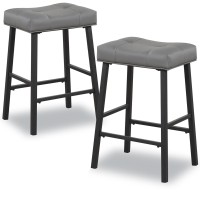 Kairuituch Counter Height Bar Stools Set Of 2 24 Inch Backless Saddle Bar Stools Upholstered Padded Gray Barstools For Kitchen