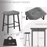 Kairuituch Counter Height Bar Stools Set Of 2 24 Inch Backless Saddle Bar Stools Upholstered Padded Gray Barstools For Kitchen