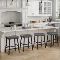 Kairuituch Counter Height Bar Stools Set Of 2 24 Inch Backless Saddle Bar Stools Upholstered Padded Gray Barstools For Kitchen