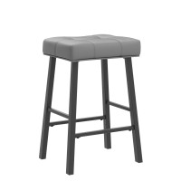 Kairuituch Counter Height Bar Stools Set Of 2 24 Inch Backless Saddle Bar Stools Upholstered Padded Gray Barstools For Kitchen