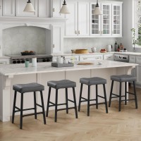 Kairuituch 24 Inch Gray Bar Stools Counter Height Stools With Upholstered Saddle Seat Padded For Breakfast Kitchen Island Hom