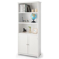Ifanny Tall Bookshelf With Doors, 3 Shelf Bookcase With Storage Cabinet, Vertical Bookshelves And Bookcases, Modern Display Shelf, Wood Book Shelf For Bedroom, Living Room, Home Office (White)