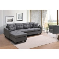 Dhpm Convertible L Shaped Couch With Storage Reversible Sectional Sofa For Small Space With 2 Cup Holders For Living Room,Chaise Longue Left, Light Grey