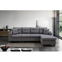 Dhpm Convertible L Shaped Couch With Storage Reversible Sectional Sofa For Small Space With 2 Cup Holders For Living Room,Chaise Longue Left, Light Grey