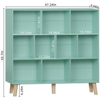 Leyaoyao 10 Cube Bookshelf 3 Tier Modern Wide Bookcase With Legs Midcentury Wood Bookshelves Storage Mintgreen Large Book Case