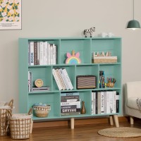 Leyaoyao 10 Cube Bookshelf 3 Tier Modern Wide Bookcase With Legs Midcentury Wood Bookshelves Storage Mintgreen Large Book Case