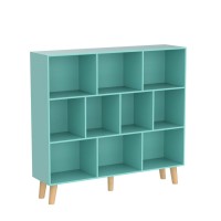 Leyaoyao 10 Cube Bookshelf 3 Tier Modern Wide Bookcase With Legs Midcentury Wood Bookshelves Storage Mintgreen Large Book Case