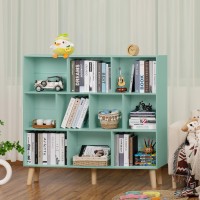 Leyaoyao 10 Cube Bookshelf 3 Tier Modern Wide Bookcase With Legs Midcentury Wood Bookshelves Storage Mintgreen Large Book Case