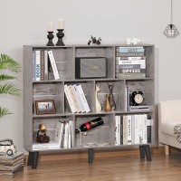 Leyaoyao 10 Cube Bookshelf 3 Tier Modern Wide Bookcase With Legs Midcentury Wood Bookshelves Storage Retro Grey Large Book Case