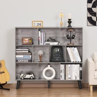 Leyaoyao 10 Cube Bookshelf 3 Tier Modern Wide Bookcase With Legs Midcentury Wood Bookshelves Storage Retro Grey Large Book Case