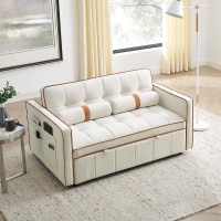 JEEOHEY Sleeper Sofa Couch w/Pull Out Bed, 55.5 New Upgraded Tufted Velvet Convertible Sleeper Sofa Bed, Small Love seat Sofa Bed w/ 2 Pillows for Small Space, Living Room, Apartment, Beige