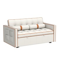 JEEOHEY Sleeper Sofa Couch w/Pull Out Bed, 55.5 New Upgraded Tufted Velvet Convertible Sleeper Sofa Bed, Small Love seat Sofa Bed w/ 2 Pillows for Small Space, Living Room, Apartment, Beige