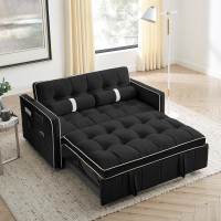 JEEOHEY Convertible Sleeper Sofa Couch with Pull Out Bed, Tufted Velvet 55.5 Sofa Bed for Small Spaces, Living Room, Apartment, Black