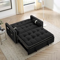 JEEOHEY Convertible Sleeper Sofa Couch with Pull Out Bed, Tufted Velvet 55.5 Sofa Bed for Small Spaces, Living Room, Apartment, Black