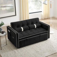 JEEOHEY Convertible Sleeper Sofa Couch with Pull Out Bed, Tufted Velvet 55.5 Sofa Bed for Small Spaces, Living Room, Apartment, Black