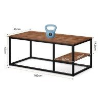 Vowner Coffee Table, Living Room Table, Coffee Table With Steel Frame And Shelves, Industrial Design, Scandinavian Style, Easy Assembly, Wooden Sofa Table, Side Table, Walnut Colour