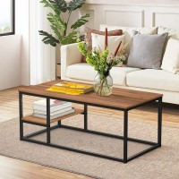 Vowner Coffee Table, Living Room Table, Coffee Table With Steel Frame And Shelves, Industrial Design, Scandinavian Style, Easy Assembly, Wooden Sofa Table, Side Table, Walnut Colour