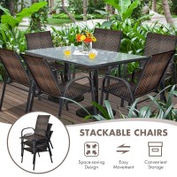 Happygrill 6 Pack Stackable Dining Chairs Outdoor Pe Wicker Patio Arm Chairs With Rustproof Steel Frame, Bistro Deck Chairs For Backyard Garden And Poolside