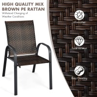 Happygrill 6 Pack Stackable Dining Chairs Outdoor Pe Wicker Patio Arm Chairs With Rustproof Steel Frame, Bistro Deck Chairs For Backyard Garden And Poolside