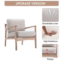 Anjhome Mid Century Modern Accent Chairs Set Of 2, Linen Upholstered Armchair Comfy Lounge Chair With Solid Wood Frame For Living Room (2, Beige)