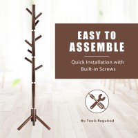 Haddockway Wooden Coat Rack Stand With 8 Hooks New Zealand Pine 3 Adjustable Coat Standing Tree Easy Assembly For Coats Hats S