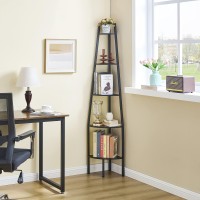 Hoctieon Corner Shelf Industrial 5Tier Corner Bookshelf Rustic Corner Ladder Shelf Corner Bookcase For Small Spaces Bedroom