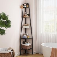 Hoctieon Corner Shelf Industrial 5Tier Corner Bookshelf Rustic Corner Ladder Shelf Corner Bookcase For Small Spaces Bedroom