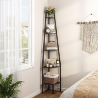 Hoctieon Corner Shelf Industrial 5Tier Corner Bookshelf Rustic Corner Ladder Shelf Corner Bookcase For Small Spaces Bedroom