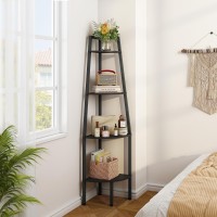 Hoctieon Corner Shelf Industrial 4Tier Corner Bookshelf Rustic Corner Ladder Shelf Corner Bookcase For Small Spaces Corner