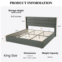 Sha Cerlin King Size Lift Up Storage Bedmodern Wingback Headboardupholstered Platform Bed Framehydraulic Storageno Box Sprin