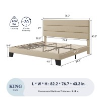 Allewie King Size Platform Bed Frame With Fabric Upholstered Headboard And Wooden Slats Support Fully Upholstered Mattress Foun