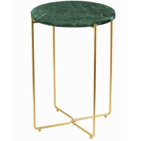 Metal Round Side End Table With Real Natural Marble Top, Modern Lightweiht Bedside Small Coffee Table For Living Room Bedroom Small Space Green