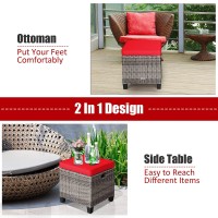 Oralner Set Of 2 Outdoor Ottoman, 16??Wicker Foot Stools, All-Weather Rattan Cube Footstool W/Removable Cushions, Square Footrest Extra Seating For Patio, Porch, Deck, Easy Assembly (Red)