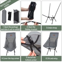 Rainberg Ultra Lightweight High Back Camping Chair, Folding Chair, Camping Chairs For Adults, Foldable Garden Outdoor Picnic Bbq Chairs. (Pack Of 2, Grey)