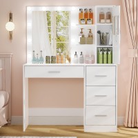 Usikey Makeup Vanity With Lights Vanity Desk With Mirror And 10 Led Lights Vanity Table Set With 4 Drawers Cabinet 4 Neckla