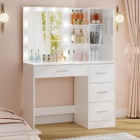 Usikey Makeup Vanity With Lights Vanity Desk With Mirror And 10 Led Lights Vanity Table Set With 4 Drawers Cabinet 4 Neckla