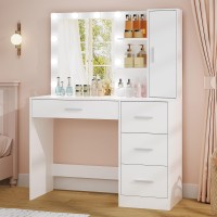 Usikey Makeup Vanity With Lights Vanity Desk With Mirror And 10 Led Lights Vanity Table Set With 4 Drawers Cabinet 4 Neckla