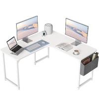 Cubicubi L Shaped Desk, 47.2 X 47.2 Inch Corner Computer Desk With Side Storage Bag, L Shaped Gaming Desk, Home Office Desk, White