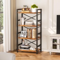 Homeiju Bookshelf 4 Tier Small Bookcase Organizers And Storage Metal Small Bookcase Rustic Book Shelf Organization And Stora