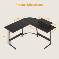 Cubicubi L Shaped Gaming Desk Computer Office Desk With Carbon Fiber Surface, 47 Inch Corner Desk With Large Monitor Stand For Home Office Study Writing Workstation, Black