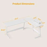 Cubicubi L Shaped Gaming Desk Computer Office Desk, 67 Inch Corner Desk With Large Monitor Stand For Home Office Study Writing Workstation, White