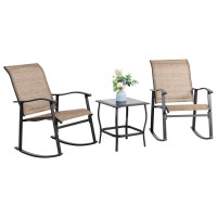 Vongrasig 3 Piece Outdoor Rocking Bistro Set Textilene Fabric Small Patio Furniture Set Front Porch Rocker Chairs Conversation