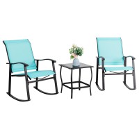 Vongrasig 3 Piece Outdoor Rocking Bistro Set Textilene Fabric Small Patio Furniture Set Front Porch Rocker Chairs Conversation