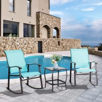 Vongrasig 3 Piece Outdoor Rocking Bistro Set Textilene Fabric Small Patio Furniture Set Front Porch Rocker Chairs Conversation