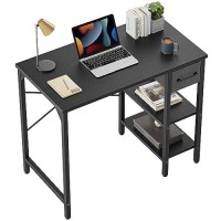 Cubicubi Computer Desk, 35 Inch Small Home Office Desk With Drawer Storage Shelves For Small Space, Writing Study Desk, Black