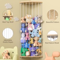 Jtksfcl Stuffed Animal Storage Wood Corner Plush Toys Holder With Star Pattern, Length Adjustable Hanging Stuffed Animal Toy Organizer Shelf For Nursery Play Room Bedroom Kid Room