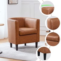 Yaheetech Accent Chair Pu Leather Modern And Comfortable Armchairs Upholstered Barrel Sofa Chair For Living Room Bedroom Wait